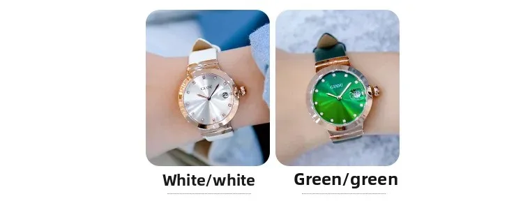 Orologio da polso al quarzo da donna alla moda GUOU con cinturino in vera pelle, diamanti, strass, calendario, lente d'ingrandimento, orologio da donna_voghion.com