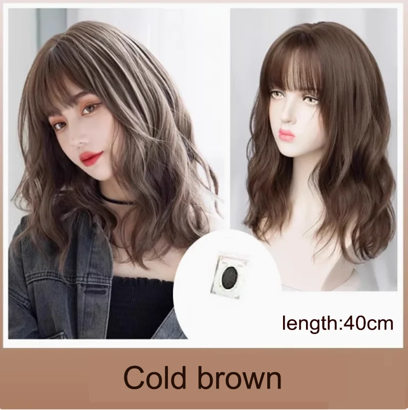 DOLLARUP Popular Cold Brown Ash Long Deep Wave Hair Lolita Wigs With Bangs Synthetic Wig For Women Fashion Thick Curls Wigs Girl