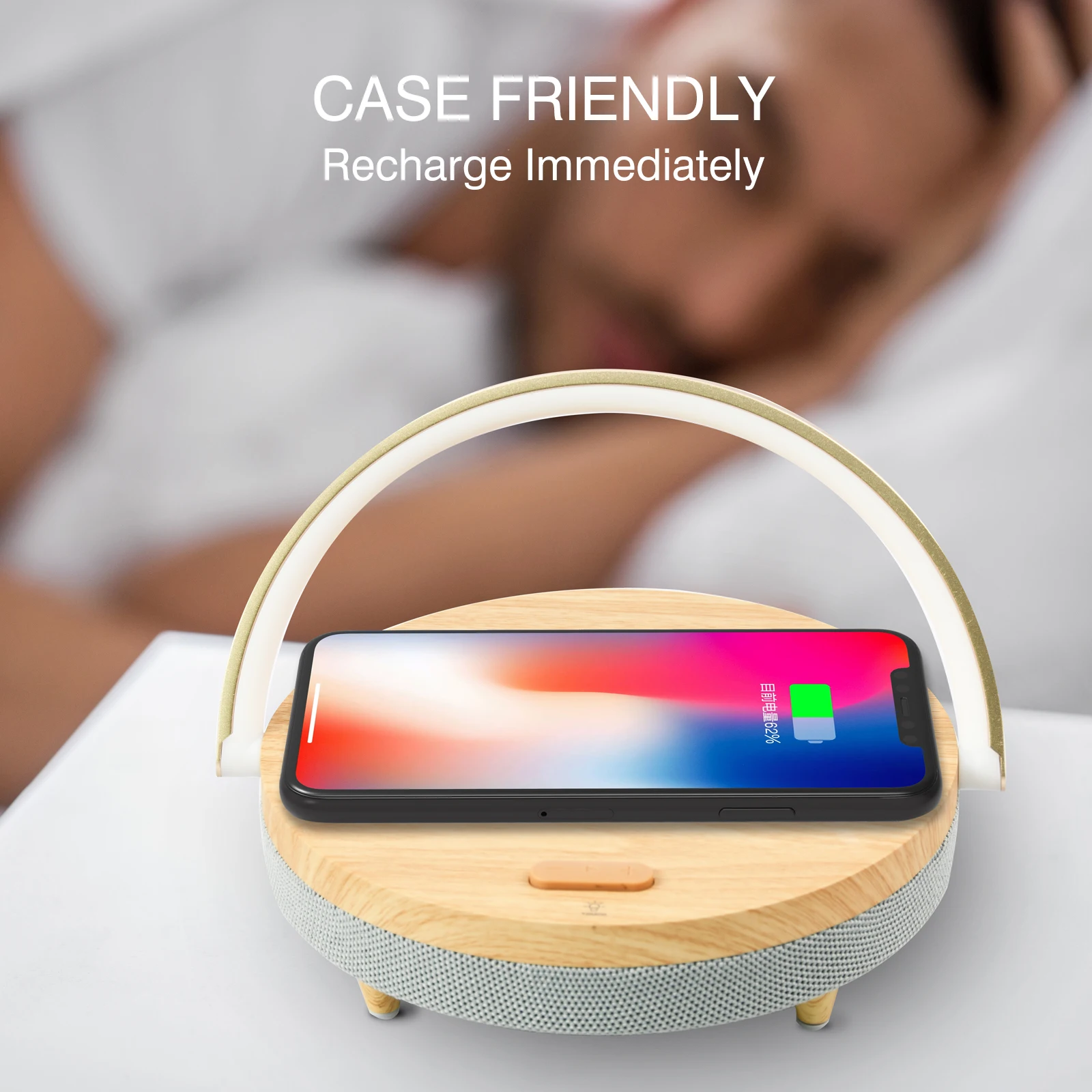 

15W Wireless Chargers Bluetooth Speaker Wood LED Lamp High Power Fast Charging for iPhone 14 Easy Touch Wireless Charge S21 Pro