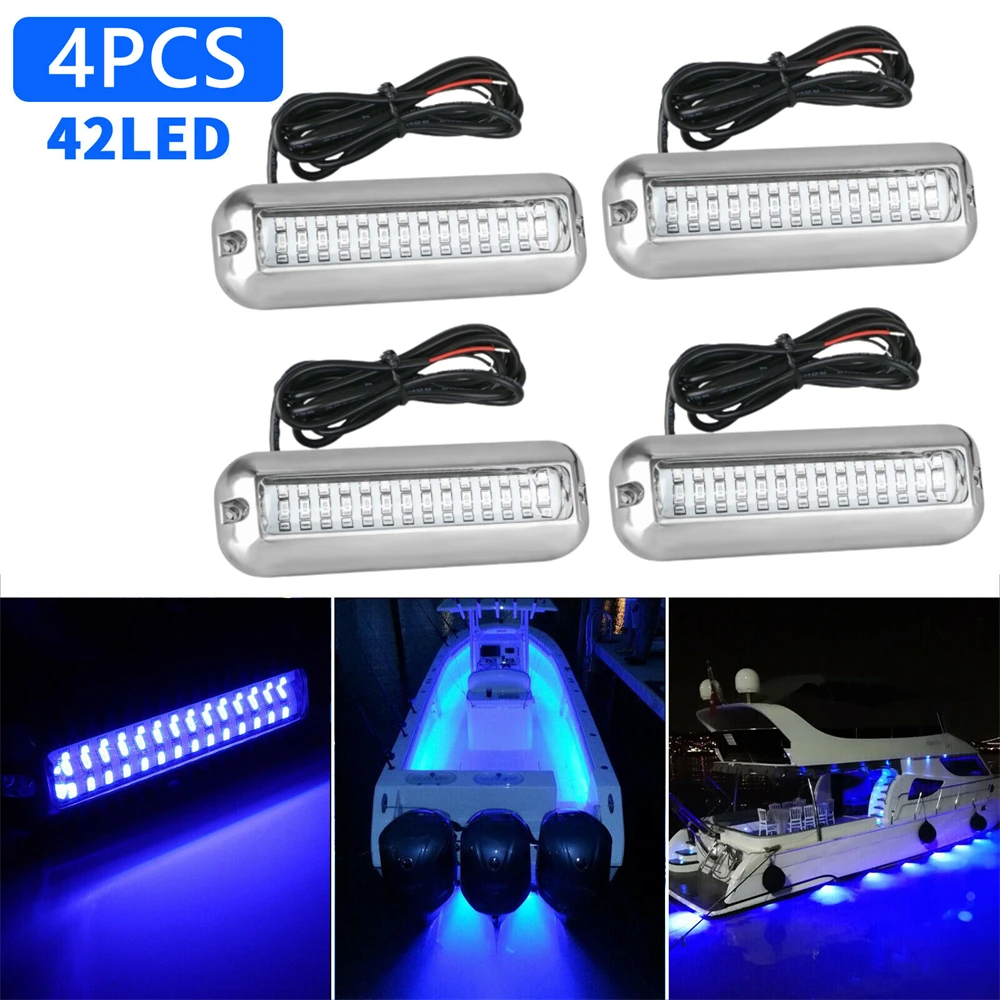 4pcs Underwater Light Speedboat Boat Lights 42 Led Navigation Lighting