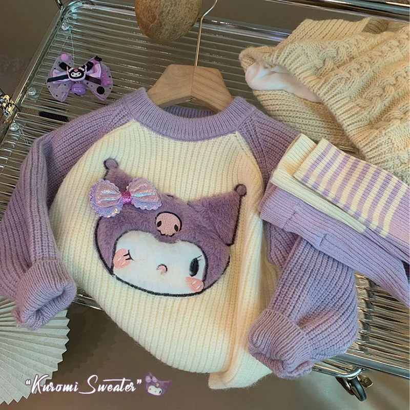 

Kawaii Sanrio Kuromi My Melody Kids Sweater Autumn Winter Anime Cartoon Cute Thickening Pullover Knit Shirt Girl Christmas Gift