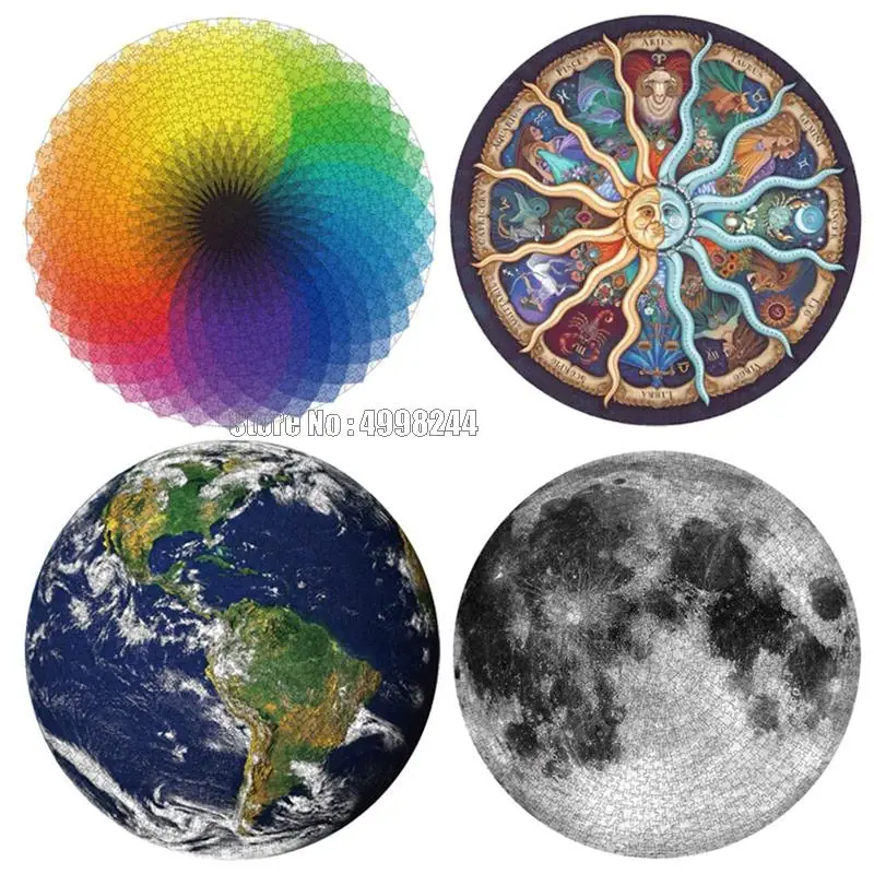 no Box)1000pcs Puzzles Round Jigsaw Puzzles Earth Moon
