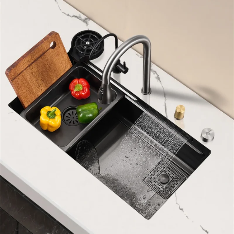 Quartz Sink Kitchen Invisible Large Single Sink Washing Basin Hidden Sink  Cover Pullout Faucet - Tool Parts - AliExpress