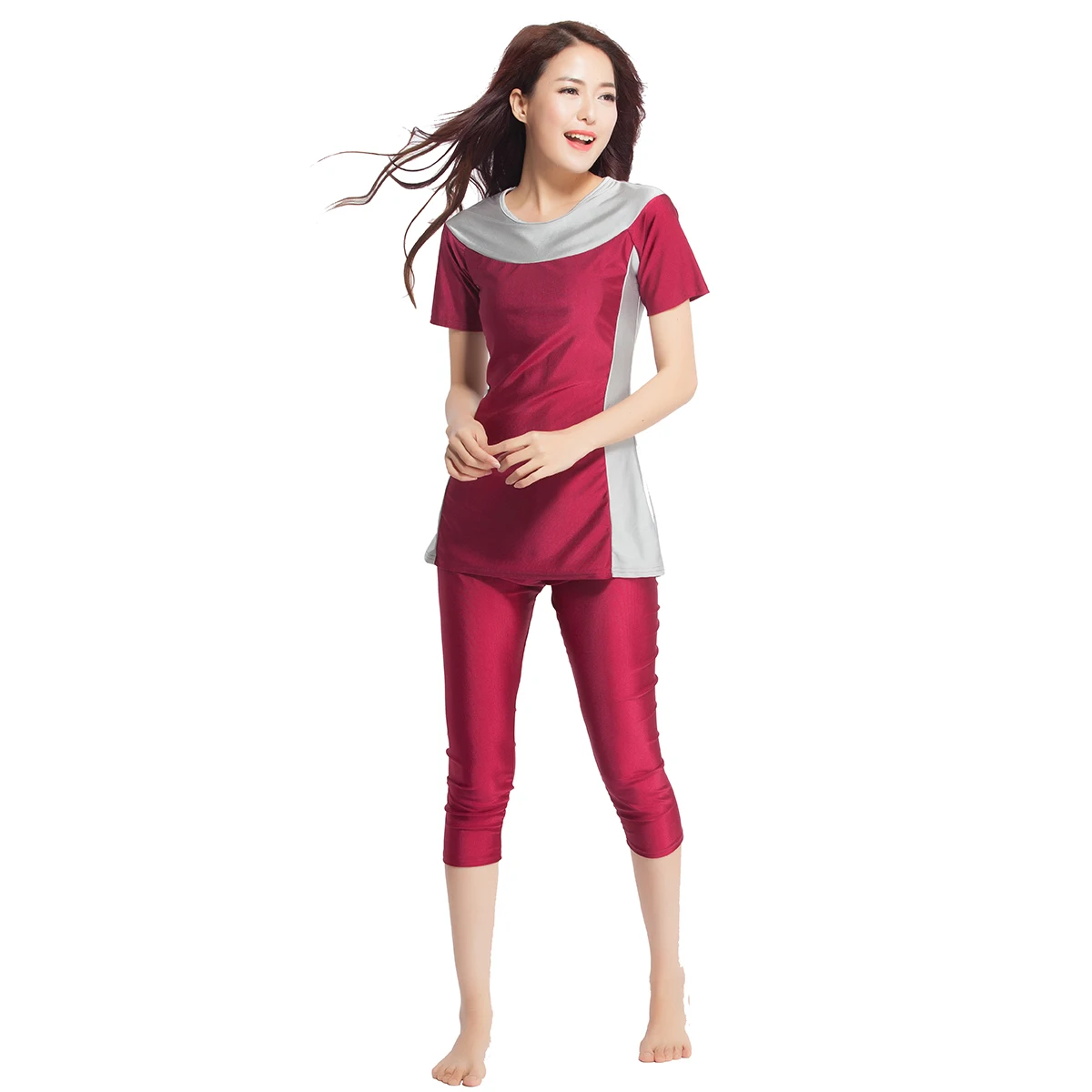 Muslim Swimwear Women Short Sleeve+leggings 2pcs Islamic Swimsuit Quick-dry Sports Bathing Girls Tankini Burkini Femme Musulman