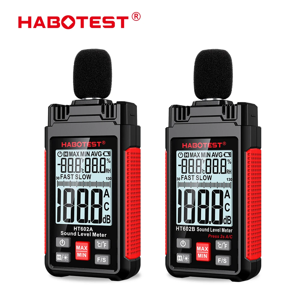 

HABOTEST измеритель уровня звука дБ измеритель звука децибел HT602 цифровой Ручной 30-130 дБ Мини-детектор шума монитор уровня звука