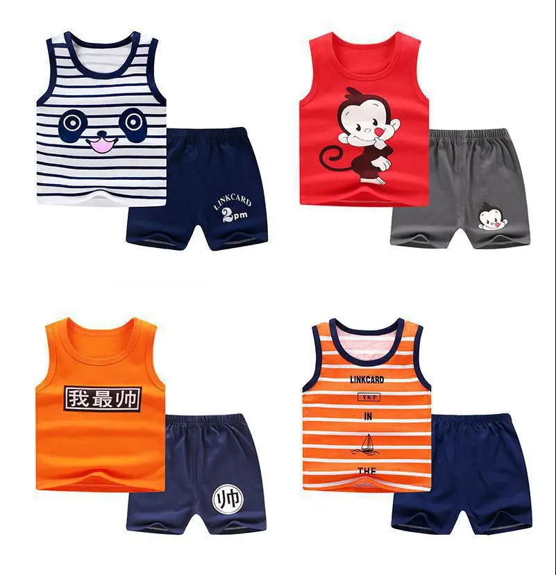 Clothing Sets expensive 2022  New 2pc Baby Boy Clothing Set Girl Chirdren Outtfits Clothes Summer Sleeveless T-short Cool Cotton Cartoon Pattern Animal women's clothing sets	