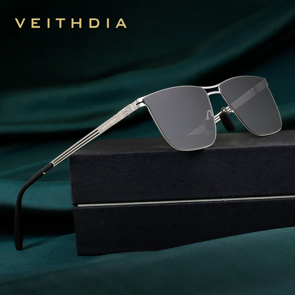 VEITHDIA Polarisierte Sonnenbrille für Herren, Edelstahlrahmen, Nylon-UV400-beständige Gläser für Damen, Brillen 8216