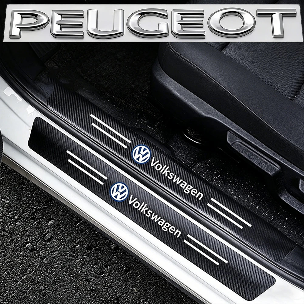 Premium Carbon Fiber Car Door Sill Scuff Plate Decor Stickers, Multiple Pack Options Available