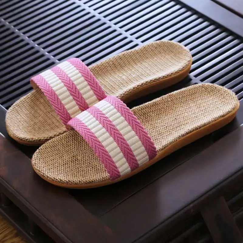 

Женские Летние льняные тапки One Word, мягкая нескользящая подошва, без запаха, домашние тапочки, деревянный пол