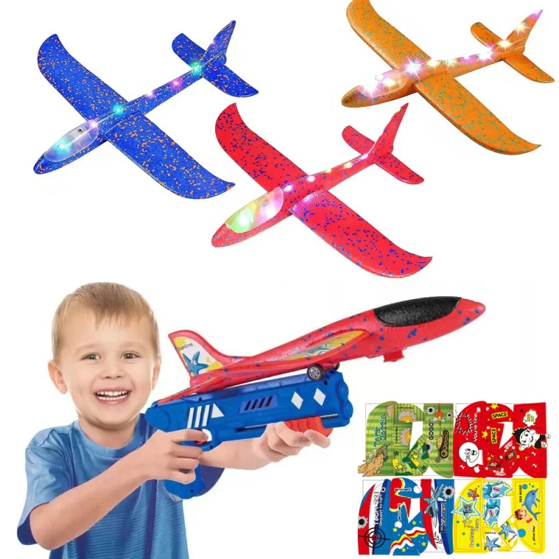 Cross-Border Foam Ejection Aircraft Children's Outdoor Toys Hand Throwing Gun-Type Launching Aircraft Gun Light Bubble Plane