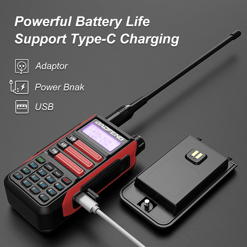 BAOFENG UV-16 Walkie Talkie Tri-Band 10 KM Powerful Waterproof VHF/UHF CB Ham Dual Band Professional Two Way Radio USB-C Charger 3