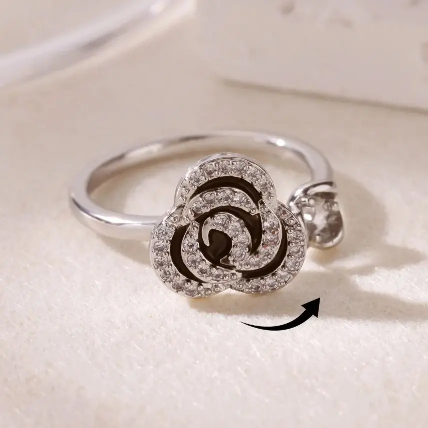 Zircon Flower Fidget Spinner Ring Anxiety for Women Gold Color Stainless Steel