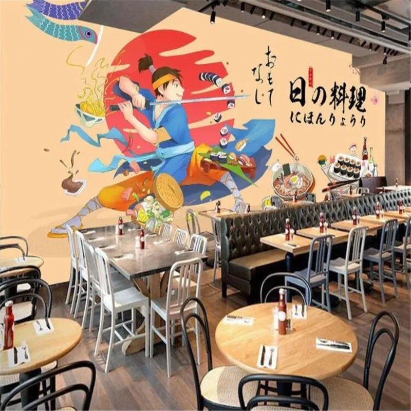 

Japanese Cuisine Sushi Salmon Japanese Samurai Background Wallpaper Mural 3D Modern Restaurant Industrial Decor Wall Paper 3D