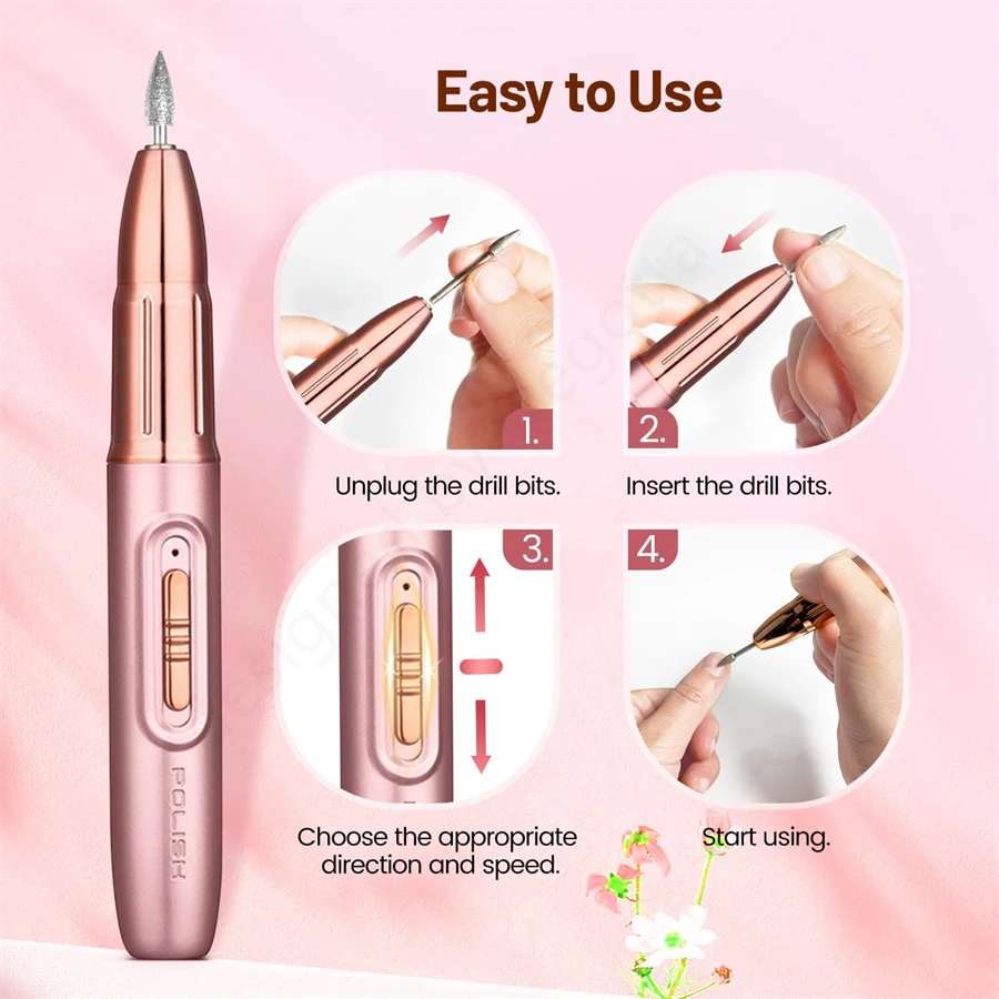 WEGOTTA Rechargeable Electric Nail File for Beginner,Portable Electric Nail Drill for Home Manicure 5