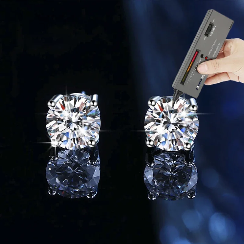 Moissanite Studs Earrings Pass Diamond tester Pen 2 GRA Certificates for Men Women 925 Silver 18K Plated Wedding Gemstone