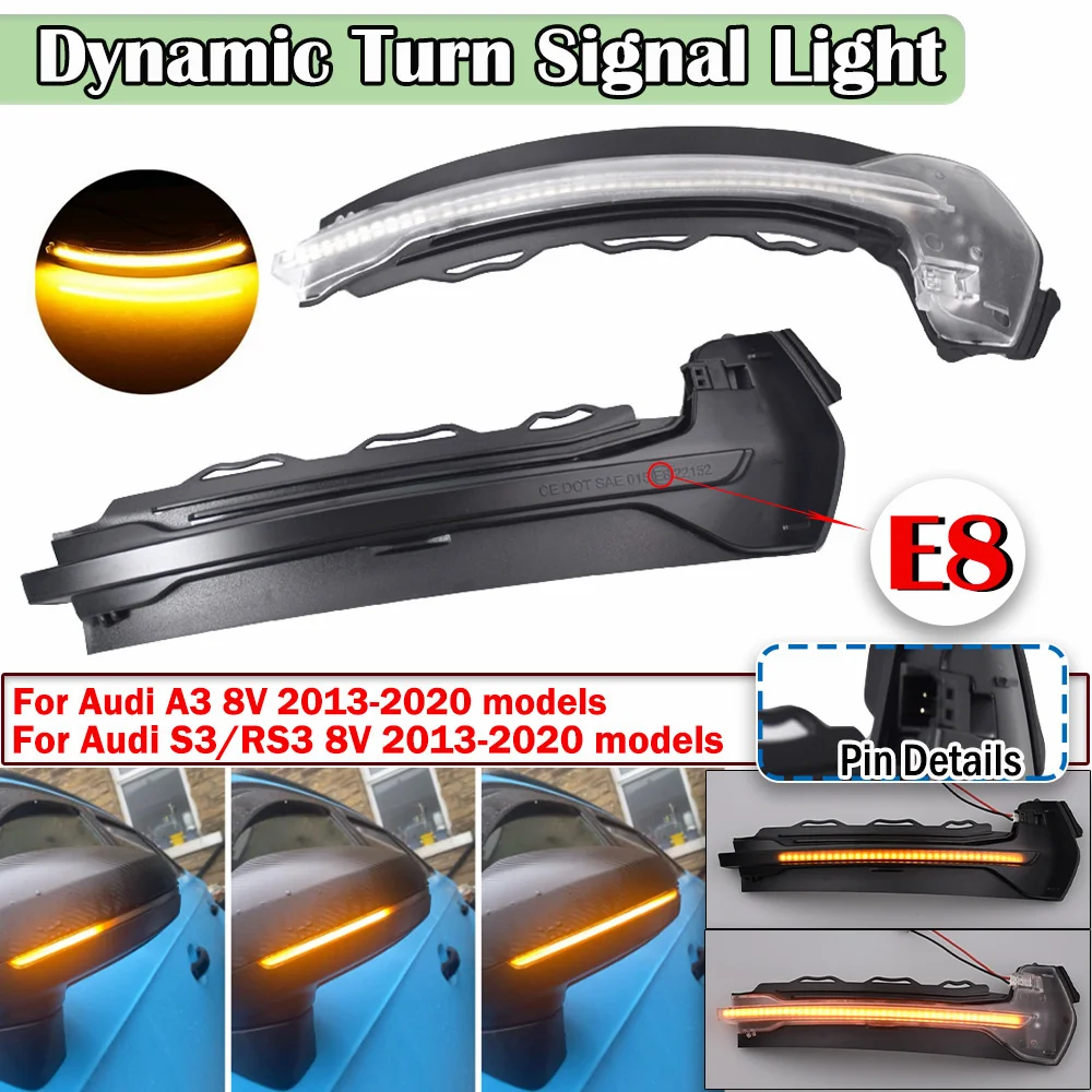 Yoegerery 2pcs LED Dynamic Turn Signal Lights For Audi A3/S3/RS3 8V 2014-2020 - Yellow-Blue Flashing Mirror Indicators - View #2