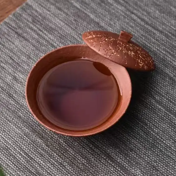 80ml Pure Handmade Engrave Yixing Raw Ore Purple Clay Gaiwan Raw Ore Mud Tea Tureen Tea Maker Lid Bowl Authentic Zisha Teaset