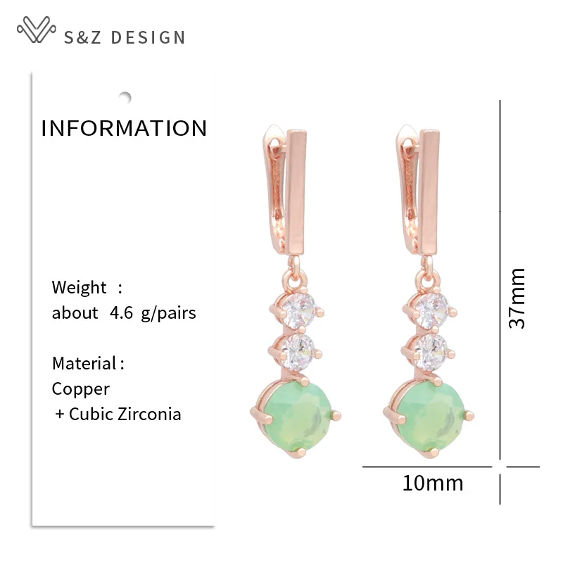 S&Z DESIGN New Fashion 585 Rose Gold Color Round Cubic Zirconia Dangle Earrings For Women Simple Holiday Party Jewelry Gift