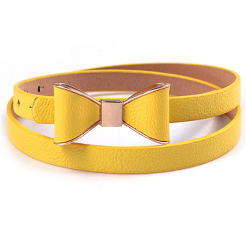 New Fashion Women Girl Cute Sweet Candy Colors Bowknot PU Leather Thin Skinny Waistband Belt For Dress Hot Drop Shipping
