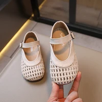 Girls' Shoes 2024 Summer New Children's Sandals Non slip Soft Sole Knitted Comfortable and Breathable Princess Shoes 2