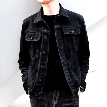남성용 청바지 코트, 와이드 숄더 카고 데님 재킷, 블랙 사이즈 L 루즈 디자이너, 대형 카우보이 빈티지 브랜드, 무료 배송