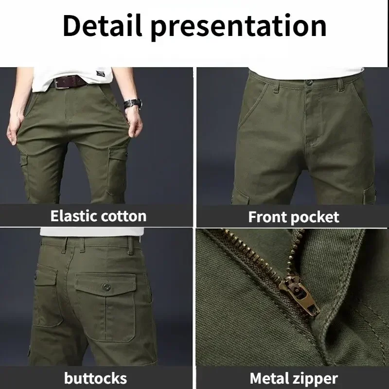 Spring Autumn Men's Cargo Pants Mens Casual Multi Pockets Military Large Size Tactical Trousers Men Cotton Straight Pants Black