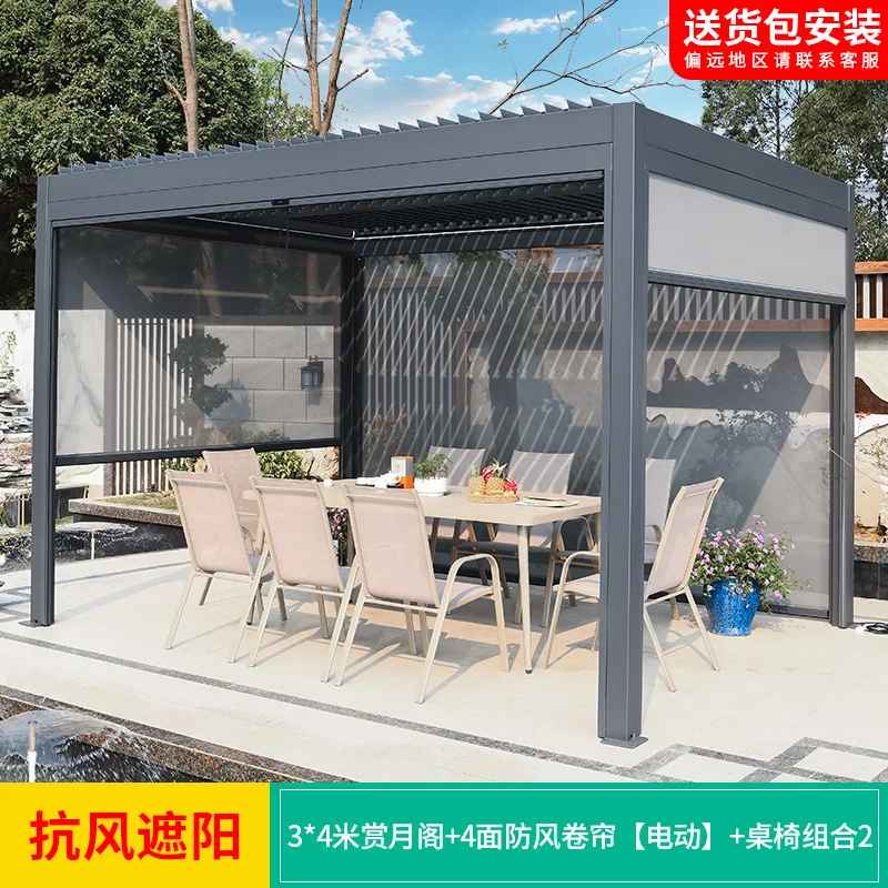 

3x4 Garden buildings motorized open roof aluminium pergola with rotating louvers and side curtain