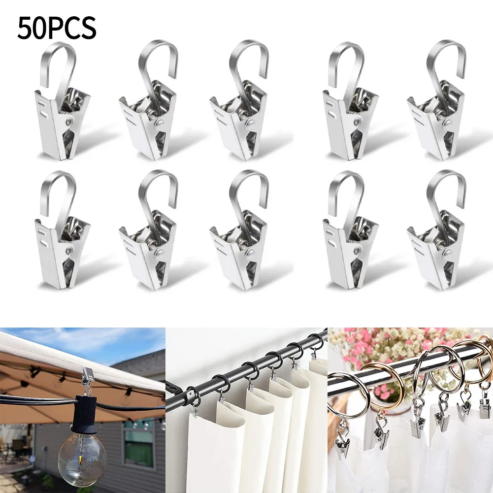 50pcs Stainless Steel Curtain Clips Window Shower Curtain Rod Clip Photos Clips  Clamps Curtain Hooks Home Decoration - AliExpress