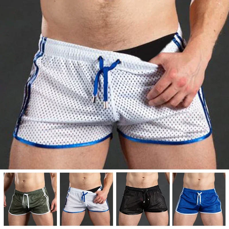 Men Casual Gym Fitness Training Shorts Sexy Mesh Breathable Quick Dry Fashion Sports Beach Trunks Men Clothing Summer 6