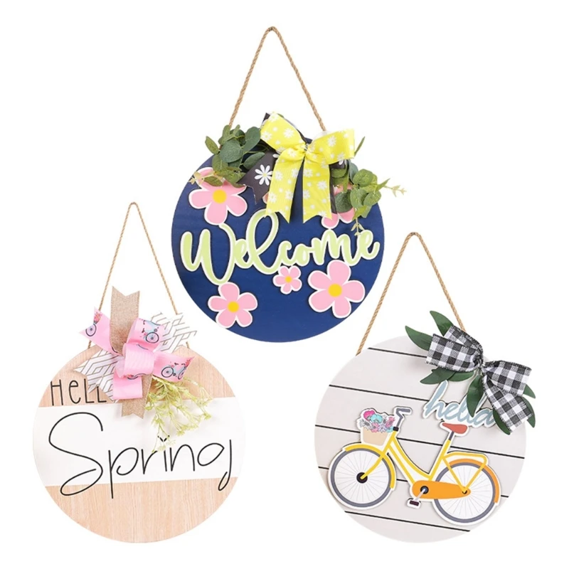 

Welcome Sign Front Door Decoration,Rustics Round Wood Wreath Wall Hanging Decor for Home Indoor Outdoor,Farmhouse,Porch