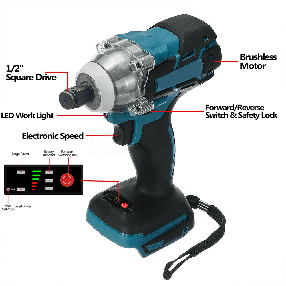 18V Brushless Electric Wrench Impact Socket Wrench 520Nm for Makita Battery Hand Drill Installation 1/2 Socket Power Tool Wrench