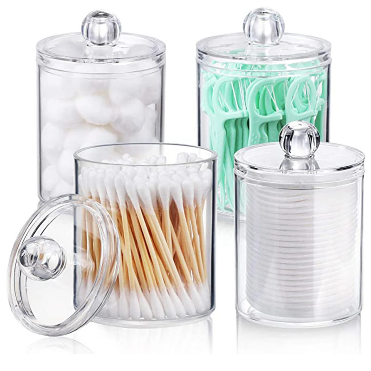 Set 3 Contenitori In Vetro Con Coperchio In Bambù Per Q-tips E Batuffoli - Barattoli Da Bagno Da 567g E 311g