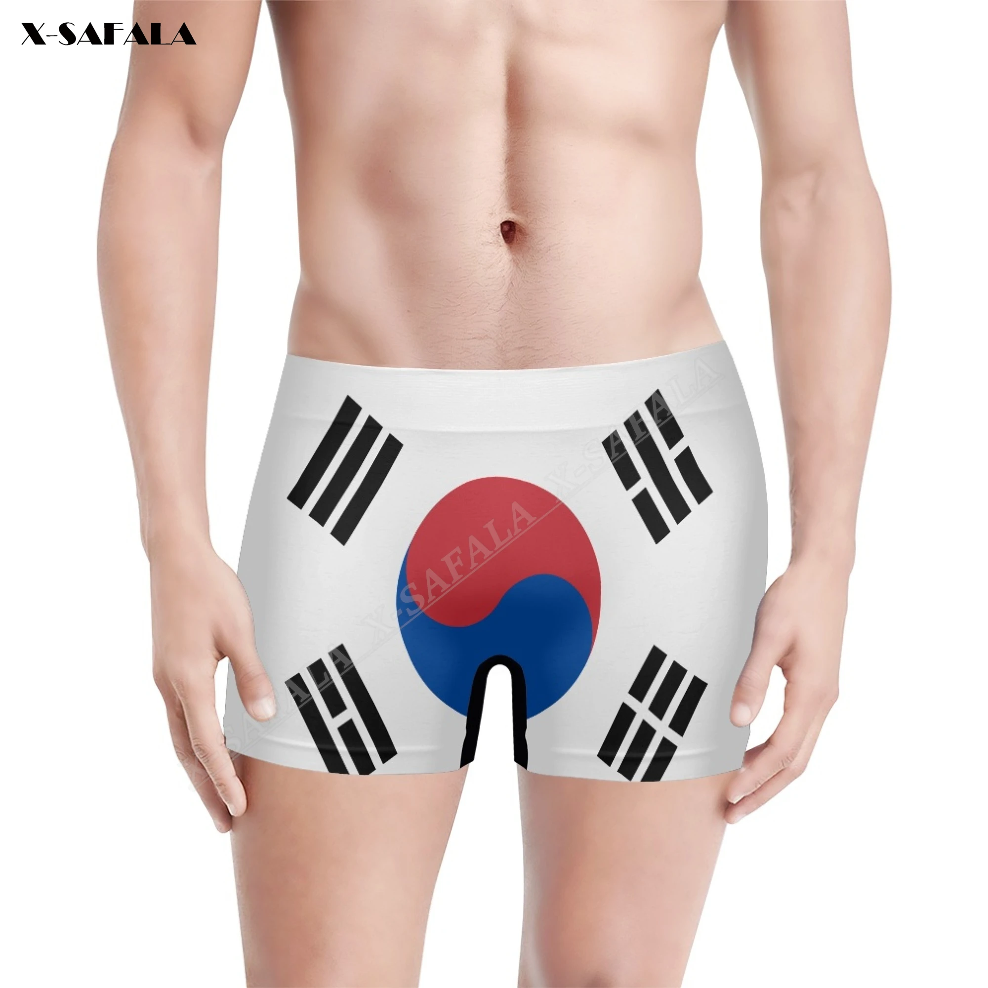 

South Korea Flag 3D Printing Breathable Male Men's Underwear Shorts Seamless Pants High Elastic Swimwear Beach SwimmingTrunks