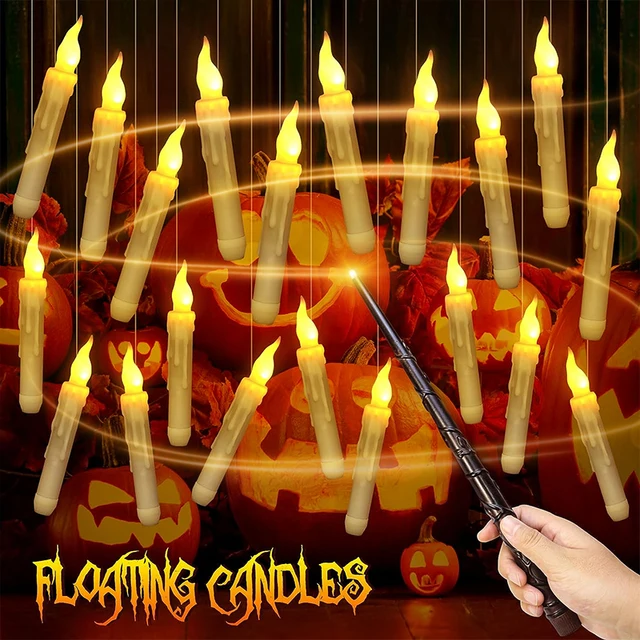 12-48 Floating Candles with Magic Wand Christmas Flying Candle Flameless  Candles Battery Remote Candle Witch Wizard Party Decor - AliExpress