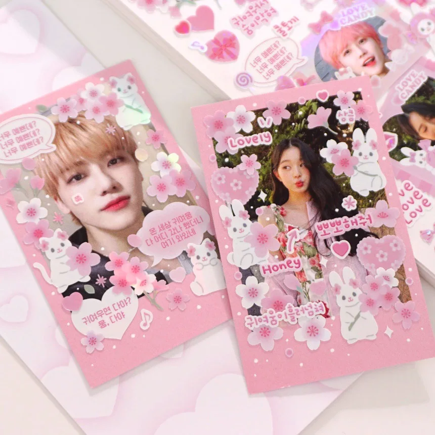 SKYSONIC 귀여운 앙고라 한국어 저널 스티커 DIY 장식 스크랩북 재료 편지지 엽서 스티커 편지지 용품