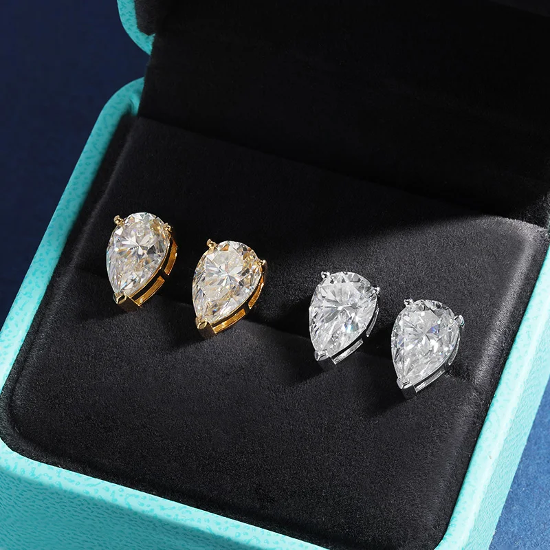 TBCYD 1/2/4CT Pear Cut Moissanite Earrings For Women S925 Silver Waterdrop Teardrop Diamond Ear Studs Sparkling Fine Jewelry