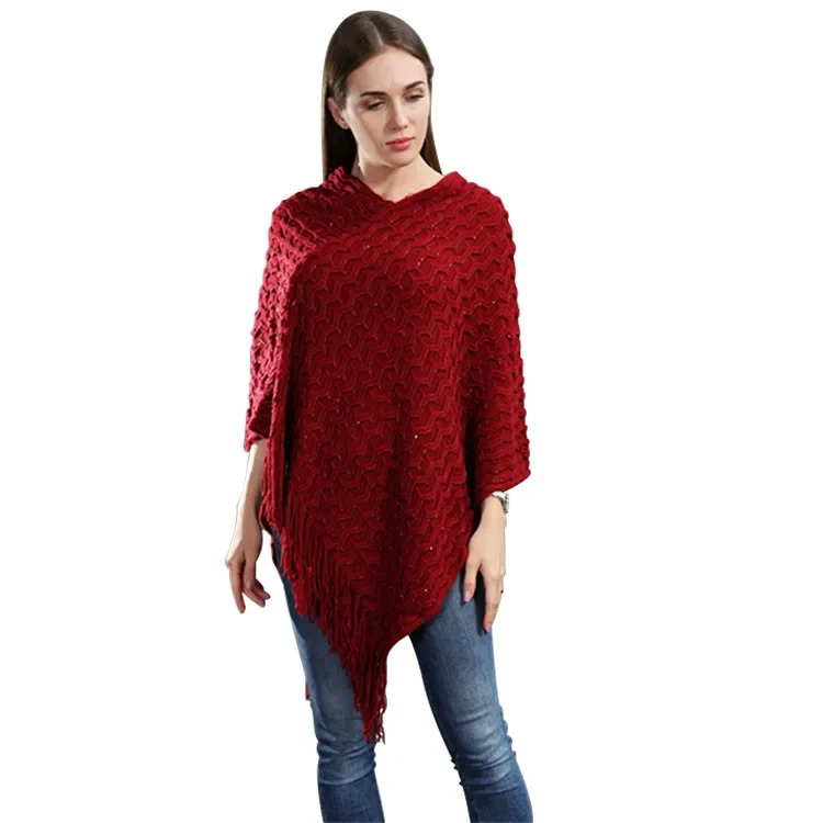

Women's Winter Knitted Scarves Shawls Solid Color Cape Ladies Loose Sweater Pullover Knitwear Cloak Large Size