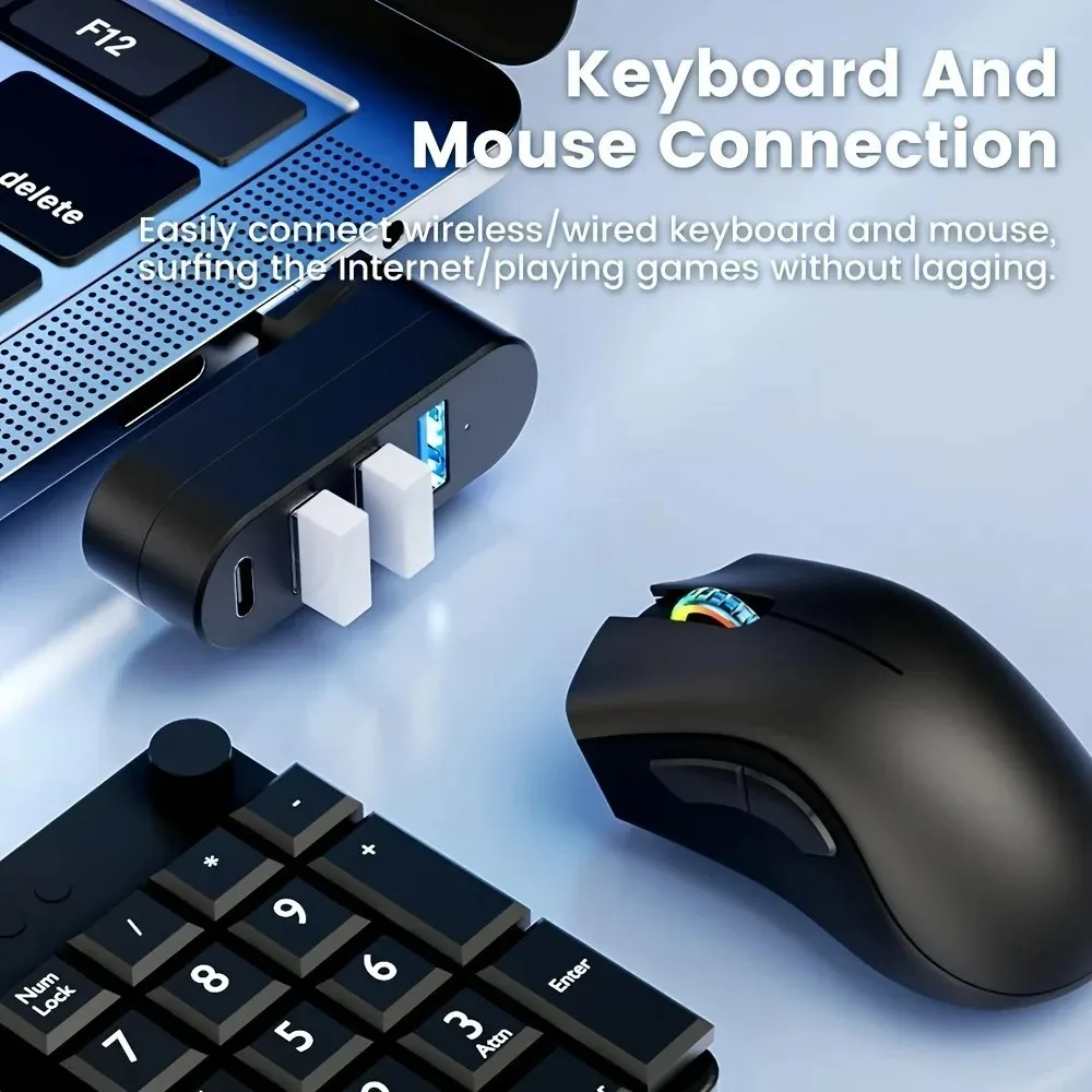 Compact Rotatable USB Hub with Multi-Port Expansion and Power Adapter