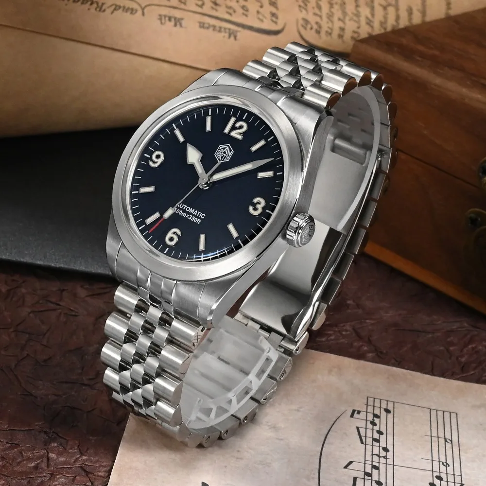 

San Martin Vintage Men Dive Sport Watch Enamel Dial Snowflake Hands PT5000 Luxury Explore Automatic Mechanical Sapphire BGW-9