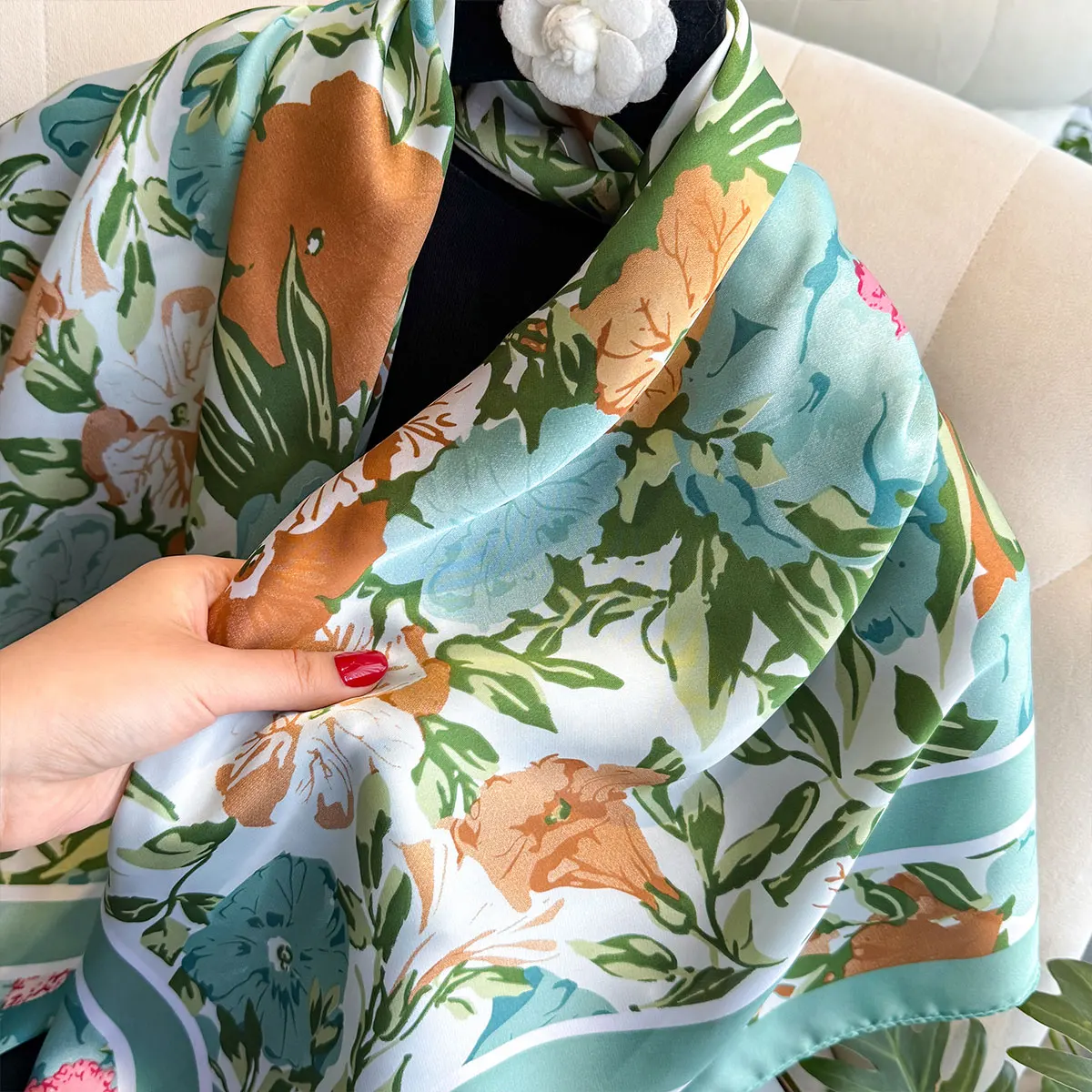 New Spring and Summer Design Luxury 90cm Women Scarf Sunscreen Foulard Shawl Hijab Female Hair Hijab Wraps Neckerchief Bandanda