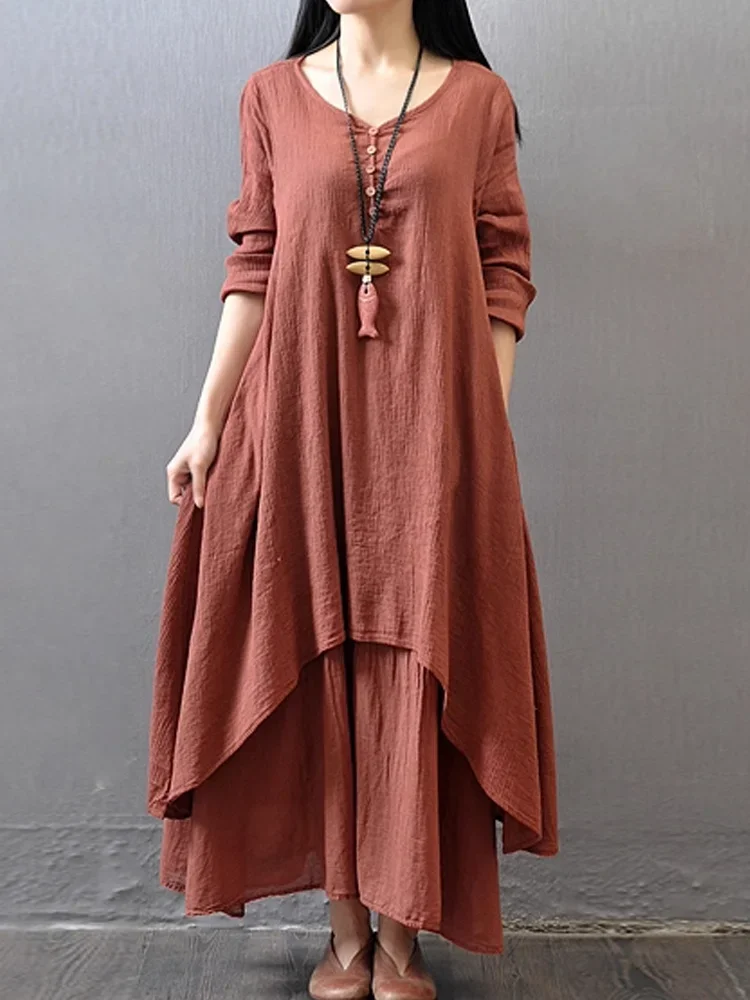 جديد الربيع والصيف المرأة بلون فضفاض فستان بأكمام...