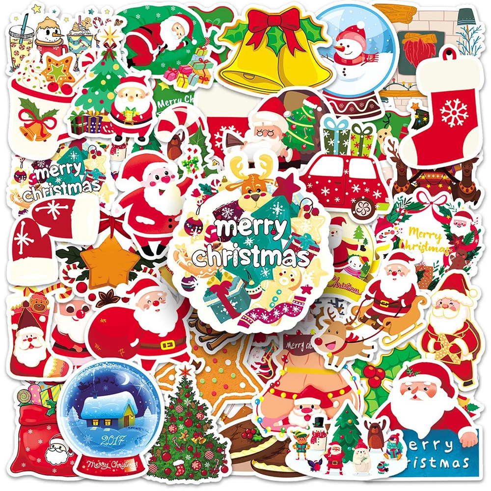 

10/30/50pcs New Year Merry Christmas Stickers Aesthetic Deer Santa Claus Snowman Children Gift Decal DIY Luggage Stationery Car