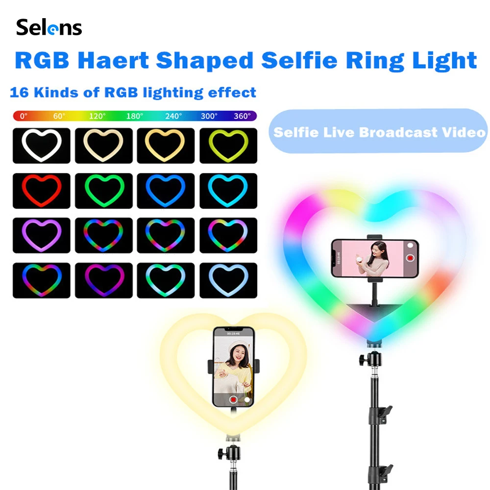 Selens 13 Polegada em Forma de Coração Selfie Anel Luz Rgb Tripé Suporte do Telefone Fotografia Luz de Preenchimento Led 16 tipo Cor Lâmpada