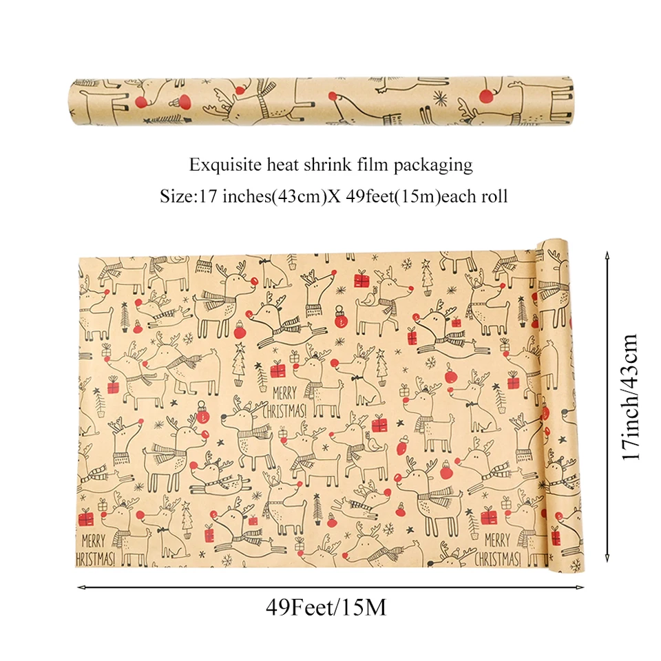 Hallmark Christmas Wrapping Paper, Pack Of 6 Brown Kraft Gift Wrap, 3M Each, 3 Festive Designs