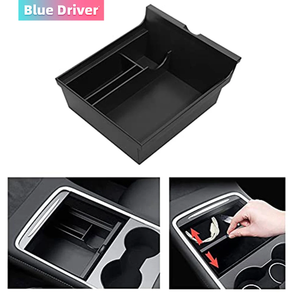 

Center Console Organizer Tray For Tesla Model 3 Model Y Accessories (2021) Non-Slip, Black Cubby Drawer Storage Box
