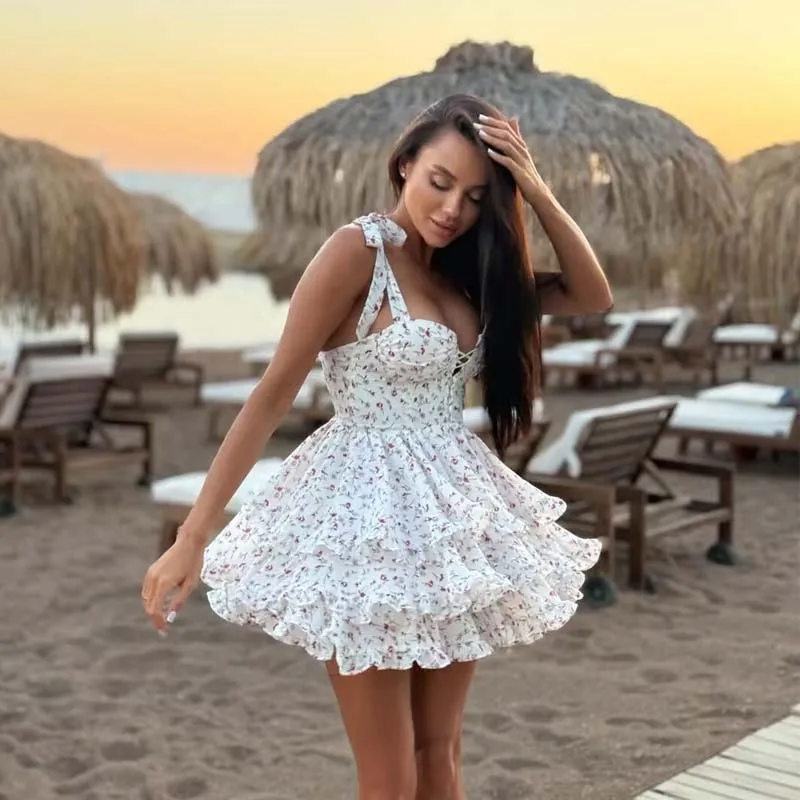 YENKYE-Vestido corto con estampado Floral para mujer, traje Sexy