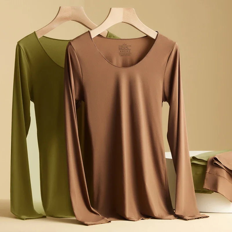 Autumn Winter Warm Suit Women's Solid Base Shirt Long Sleeved Pants Slim Fit Skin Enhancing Clothes New Ultra-thin Inner Layer