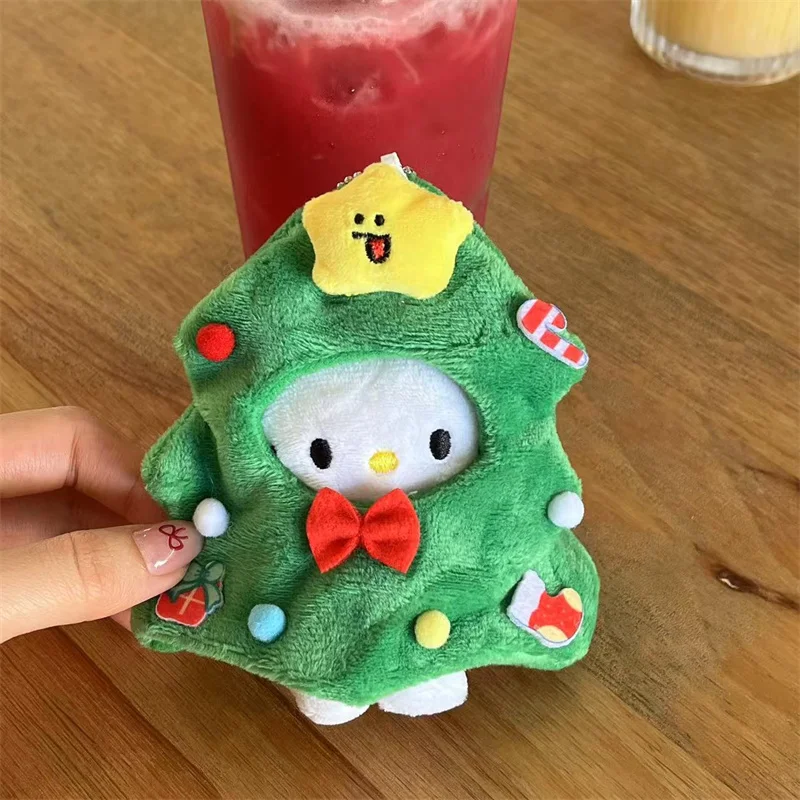 Christmas Hello Kitty Plush Toy Pendant Sanrio KT Cat Christmas Tree Dress Up Doll Keychain Decorative Bag Accessories Xmas Gift 4