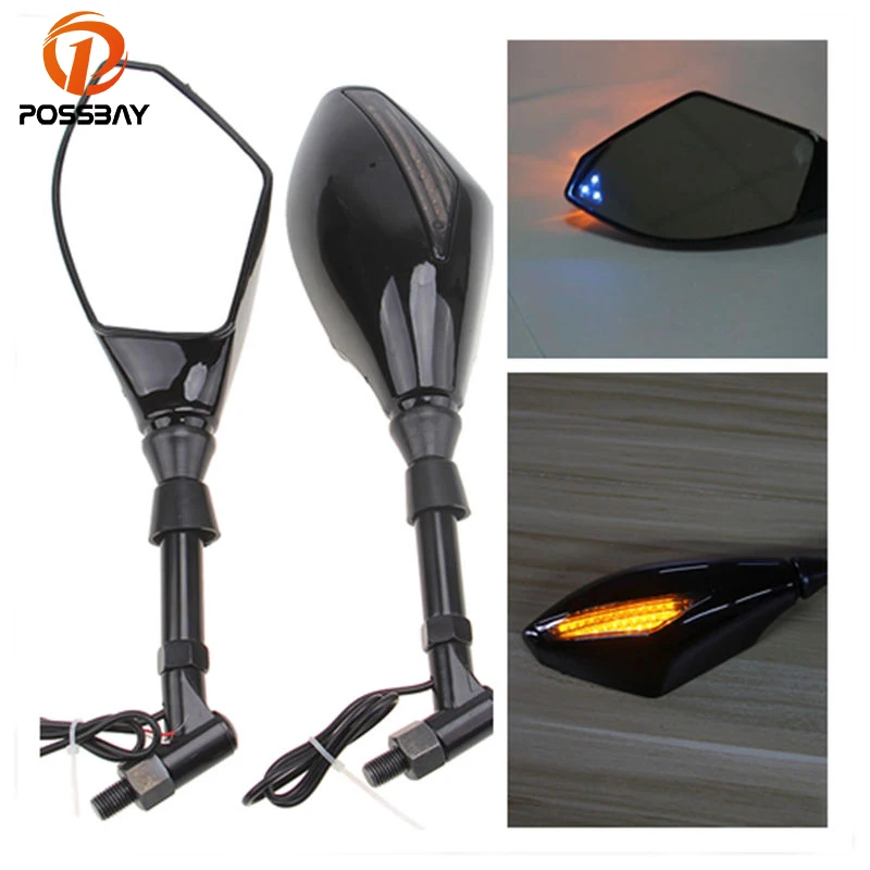 

POSSBAY 8mm 10mm Universal Motorcycle Turn Signal Lights Blinker Indicator Rear View Mirror for Kawasaki Suzuki Honda Cafe Racer