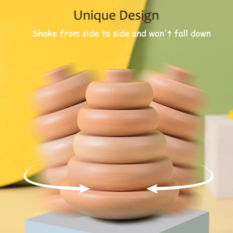 Stacking Puzzle Toys Cup Stacking Toys Wooden Toys Puzzle Toys Educational Toys Stacking Toys Wooden Game Toys Children Stacking Circle Wooden Toy Tumbler Game Beech Stack Tower Fine Motor Skills Montessori Early Education Toy For Toddlers